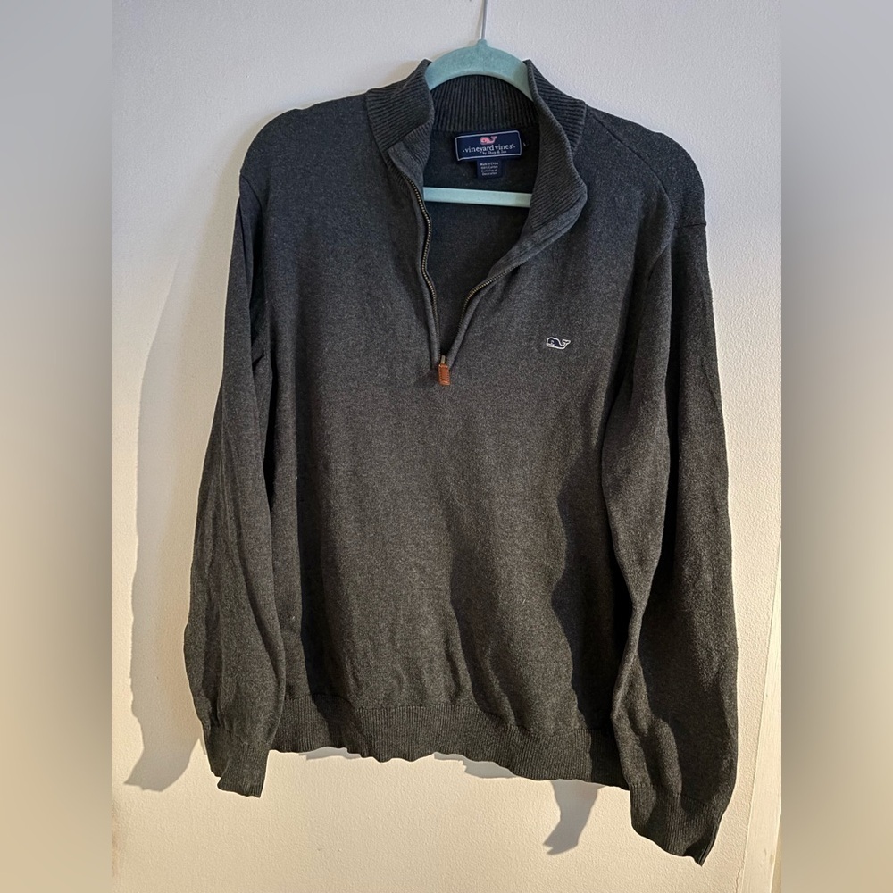 Vineyard Vines Men's Charcoal Zip-Up Sweater, size large